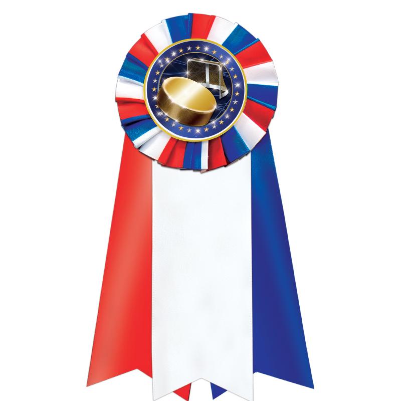 7"JUMBO RD/WH/BLUE MYL ROSETTE