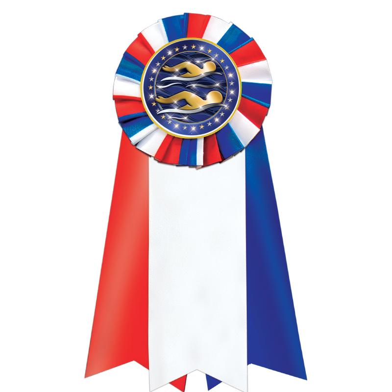 7"JUMBO RD/WH/BLUE MYL ROSETTE