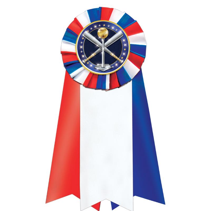 7"JUMBO RD/WH/BLUE MYL ROSETTE