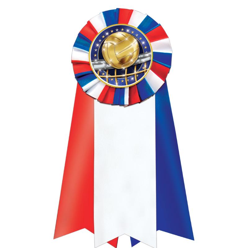 7"JUMBO RD/WH/BLUE MYL ROSETTE