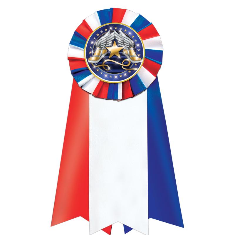 7"JUMBO RD/WH/BLUE MYL ROSETTE