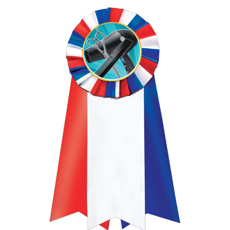 7"JUMBO RD/WH/BLUE MYL ROSETTE