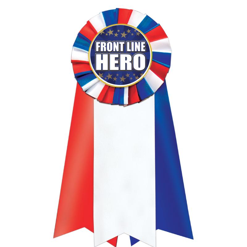 7"JUMBO RD/WH/BLUE MYL ROSETTE