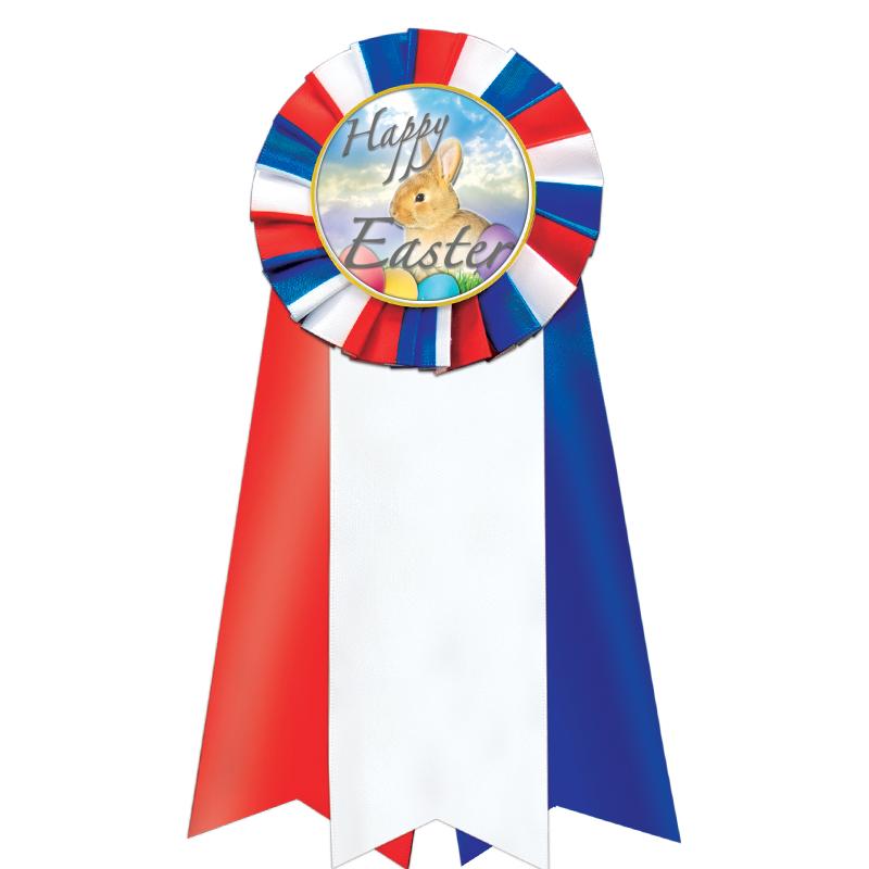 7"JUMBO RD/WH/BLUE MYL ROSETTE