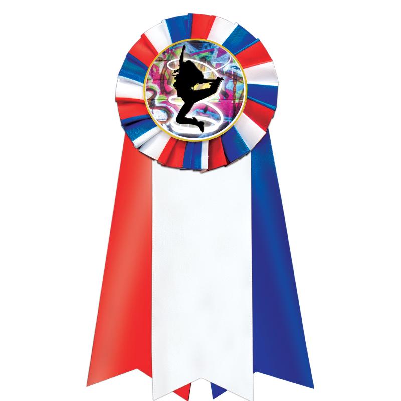 7"JUMBO RD/WH/BLUE MYL ROSETTE