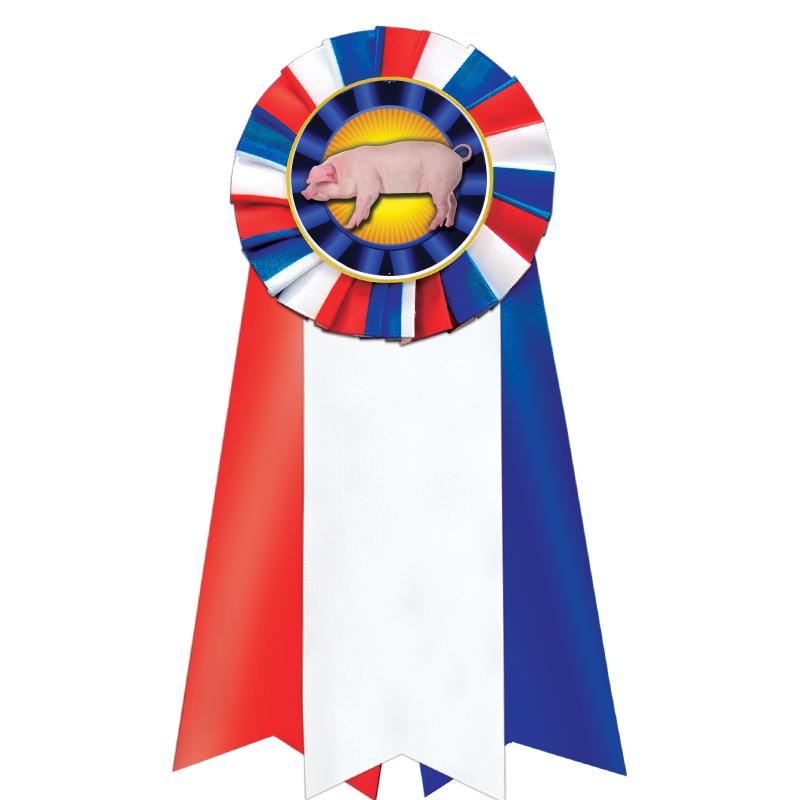 7"JUMBO RD/WH/BLUE MYL ROSETTE