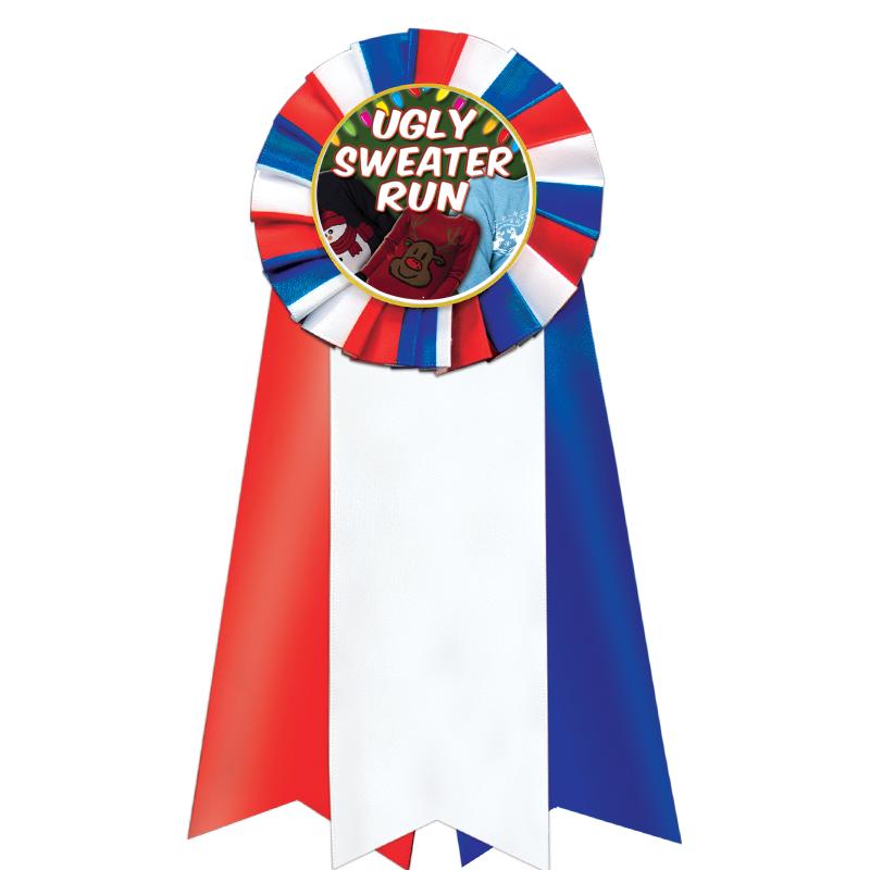 7"JUMBO RD/WH/BLUE MYL ROSETTE