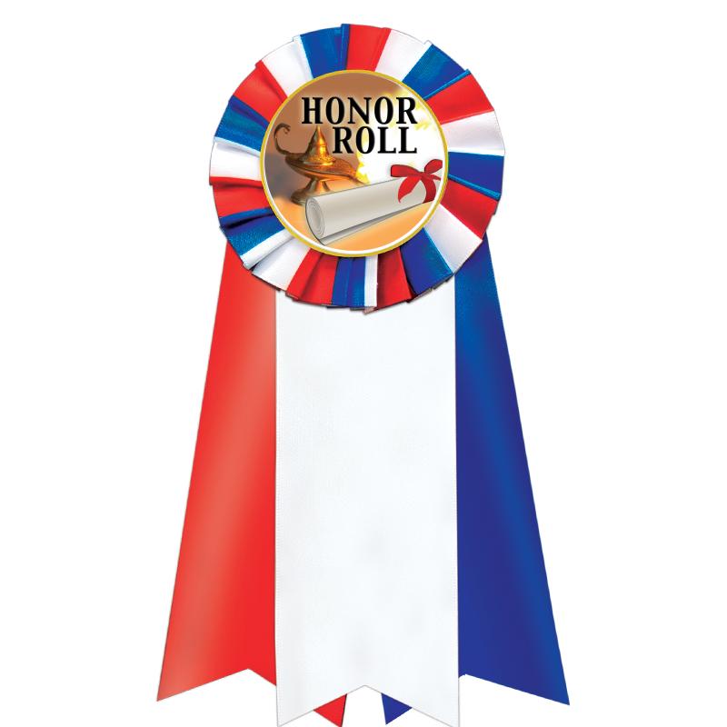 7"JUMBO RD/WH/BLUE MYL ROSETTE