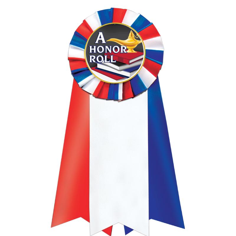 7"JUMBO RD/WH/BLUE MYL ROSETTE