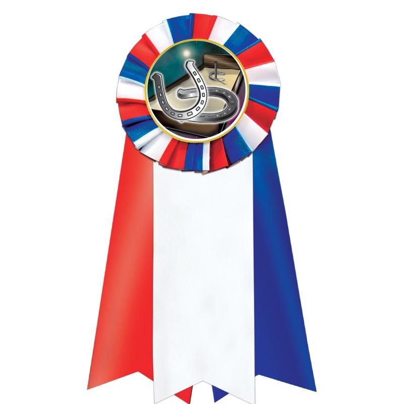 7"JUMBO RD/WH/BLUE MYL ROSETTE