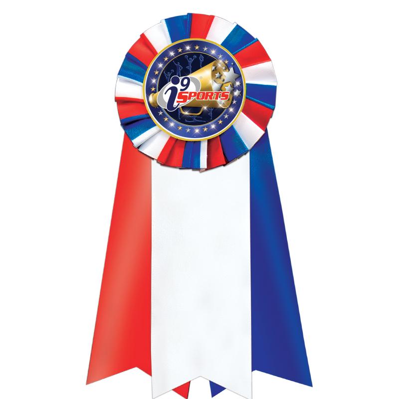 7"JUMBO RD/WH/BLUE MYL ROSETTE