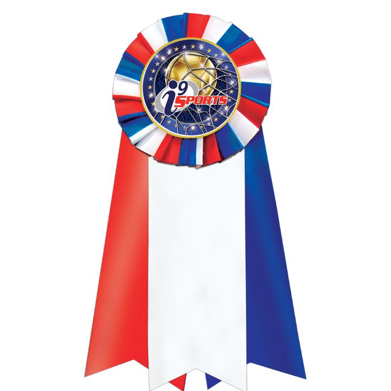 7"JUMBO RD/WH/BLUE MYL ROSETTE
