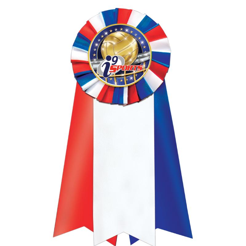 7"JUMBO RD/WH/BLUE MYL ROSETTE