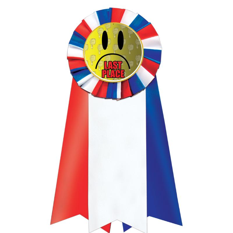 7"JUMBO RD/WH/BLUE MYL ROSETTE