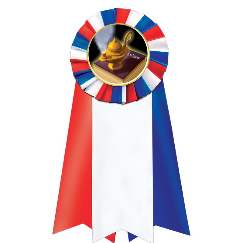 7"JUMBO RD/WH/BLUE MYL ROSETTE