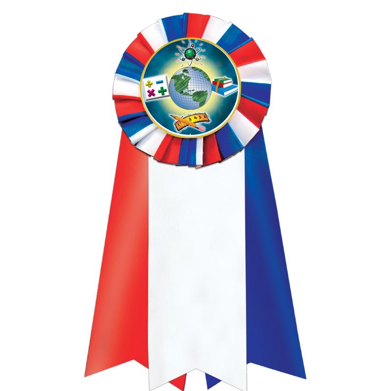 7"JUMBO RD/WH/BLUE MYL ROSETTE
