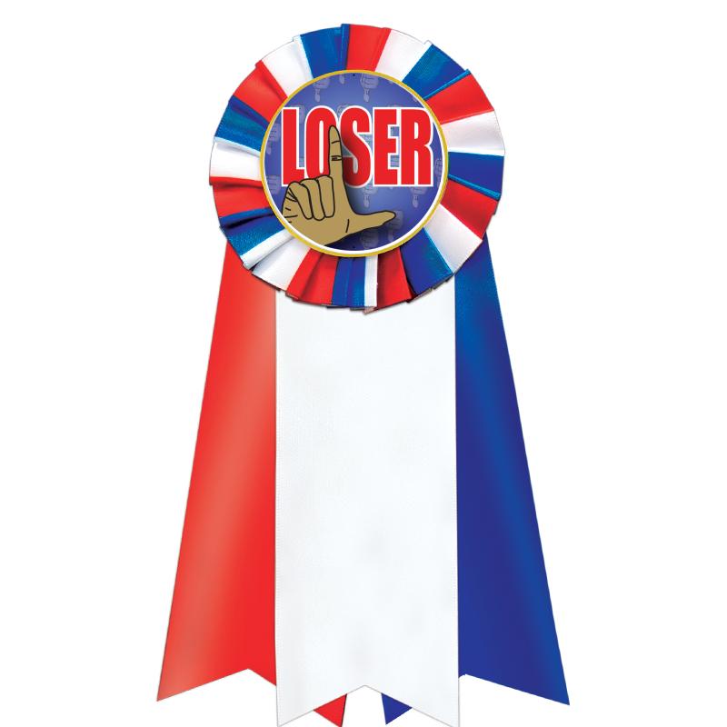 7"JUMBO RD/WH/BLUE MYL ROSETTE