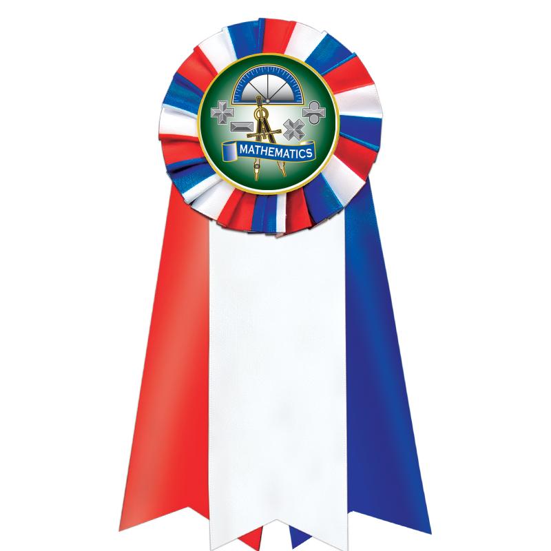 7"JUMBO RD/WH/BLUE MYL ROSETTE