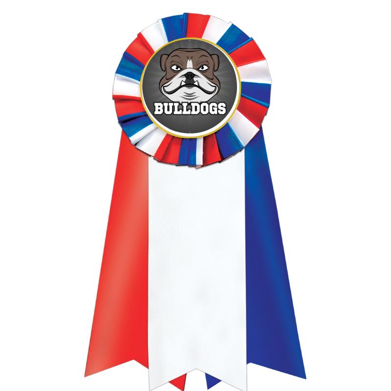 7"JUMBO RD/WH/BLUE MYL ROSETTE