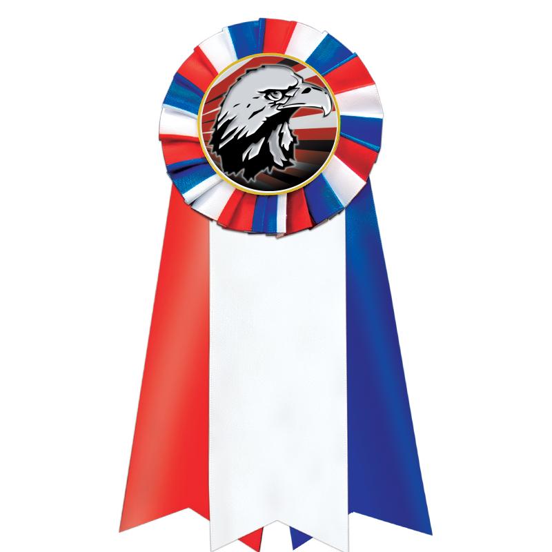 7"JUMBO RD/WH/BLUE MYL ROSETTE