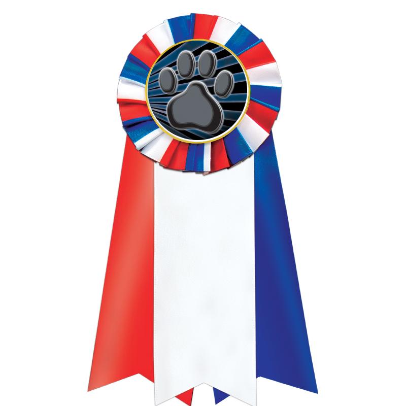 7"JUMBO RD/WH/BLUE MYL ROSETTE