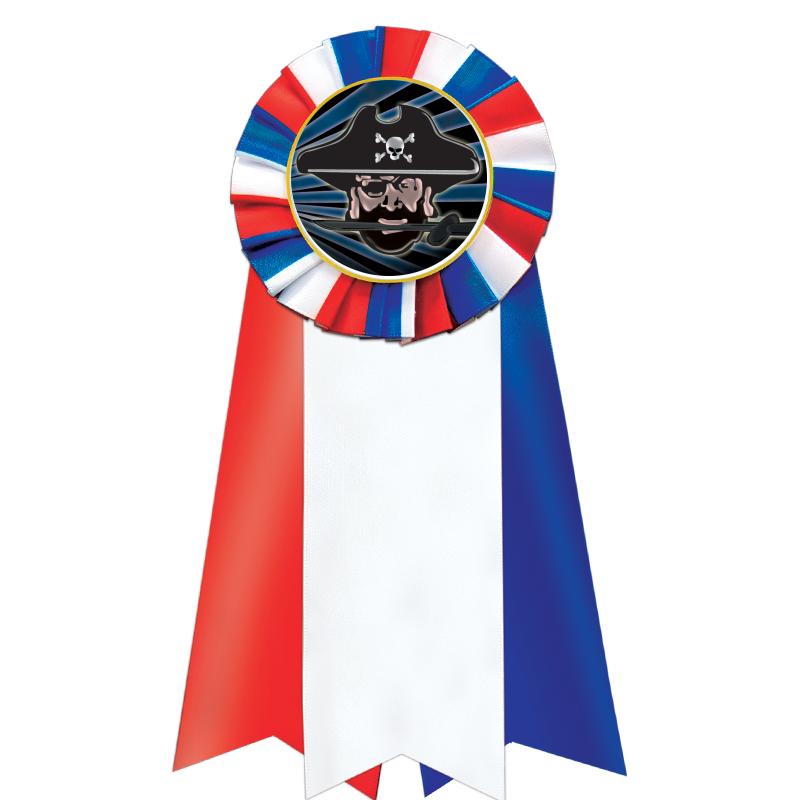 7"JUMBO RD/WH/BLUE MYL ROSETTE
