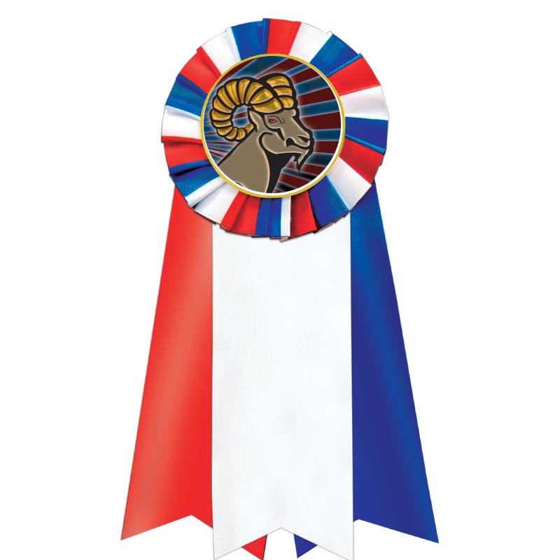 7"JUMBO RD/WH/BLUE MYL ROSETTE