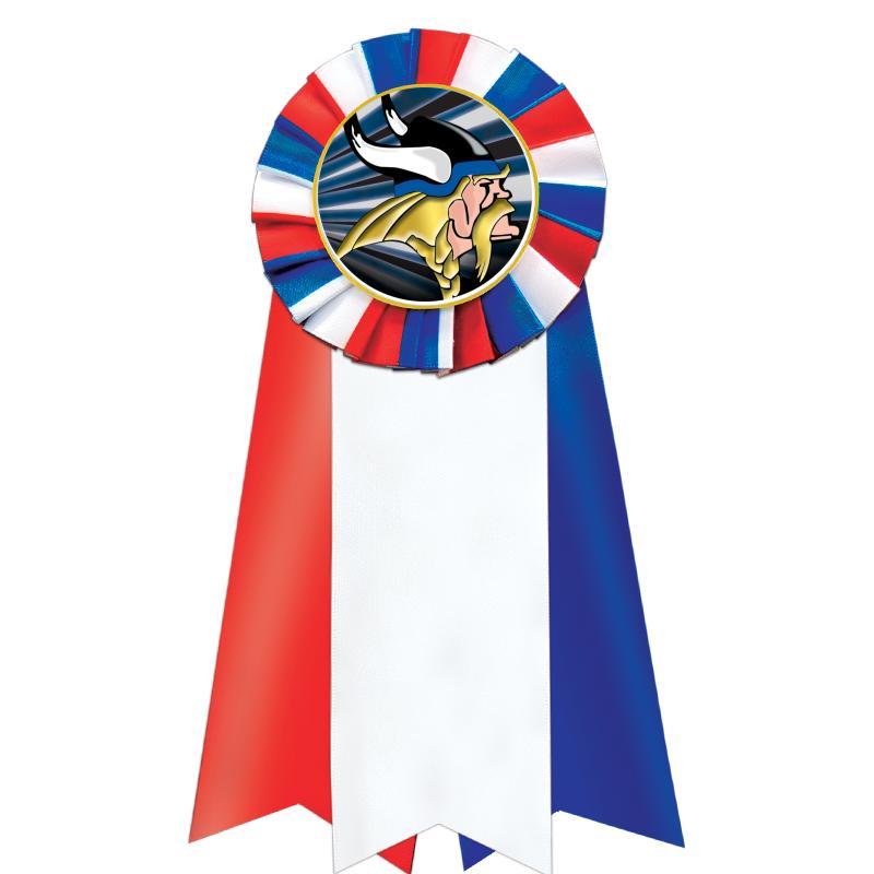7"JUMBO RD/WH/BLUE MYL ROSETTE