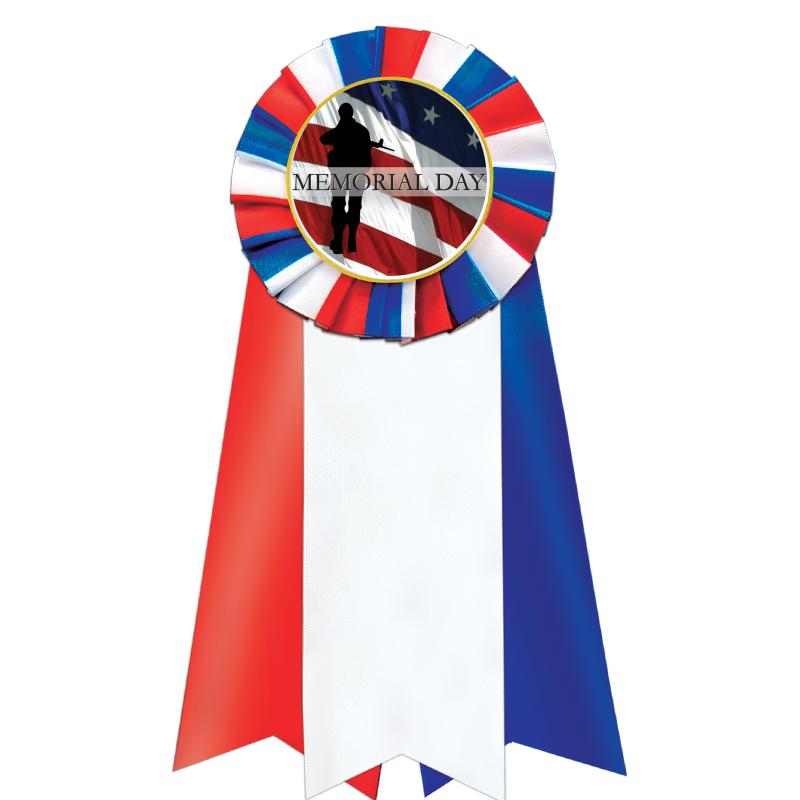 7"JUMBO RD/WH/BLUE MYL ROSETTE