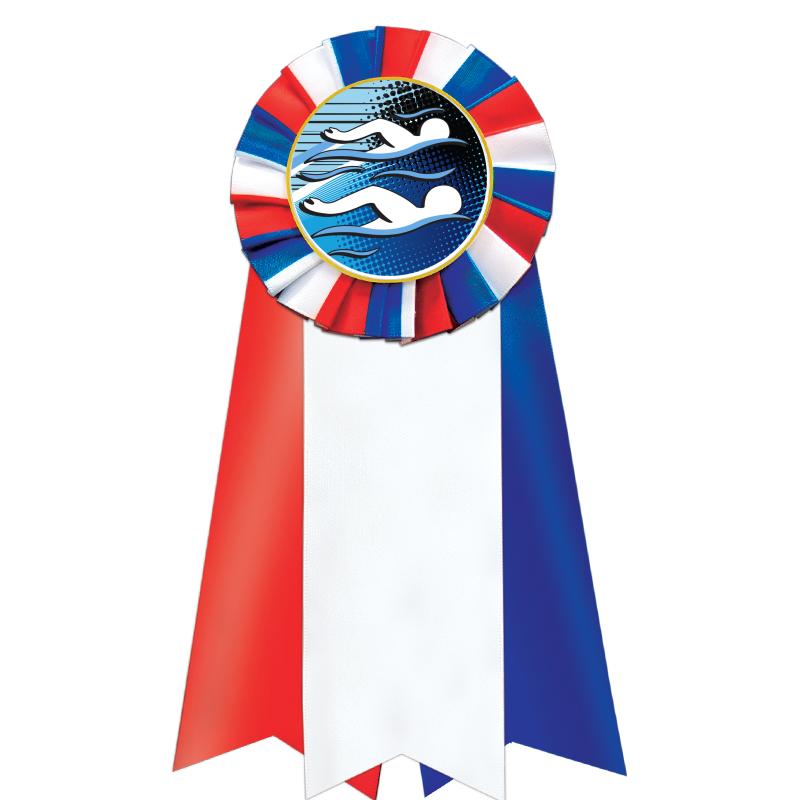 7"JUMBO RD/WH/BLUE MYL ROSETTE