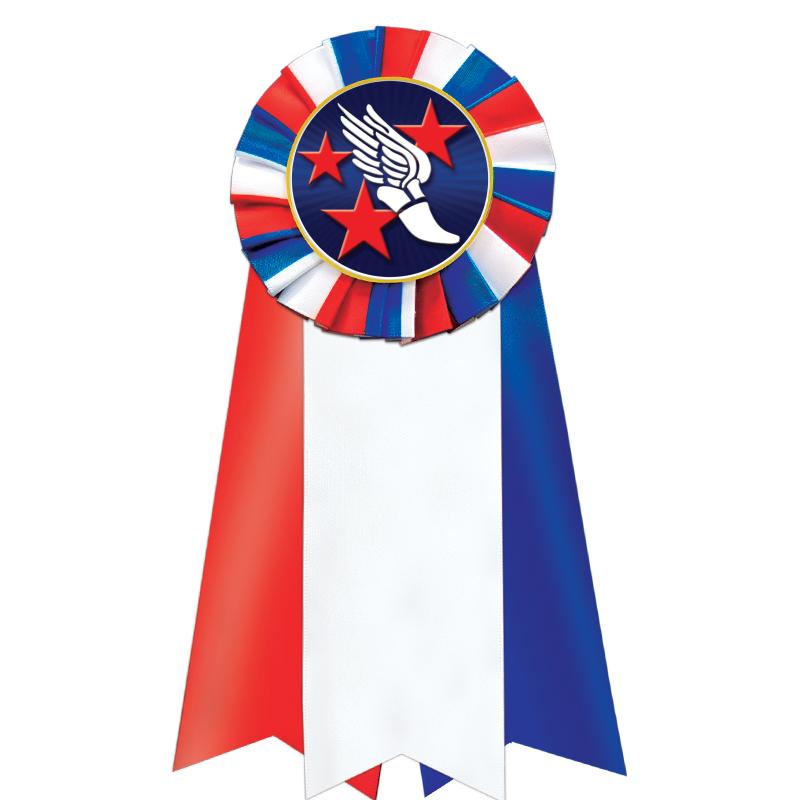 7"JUMBO RD/WH/BLUE MYL ROSETTE