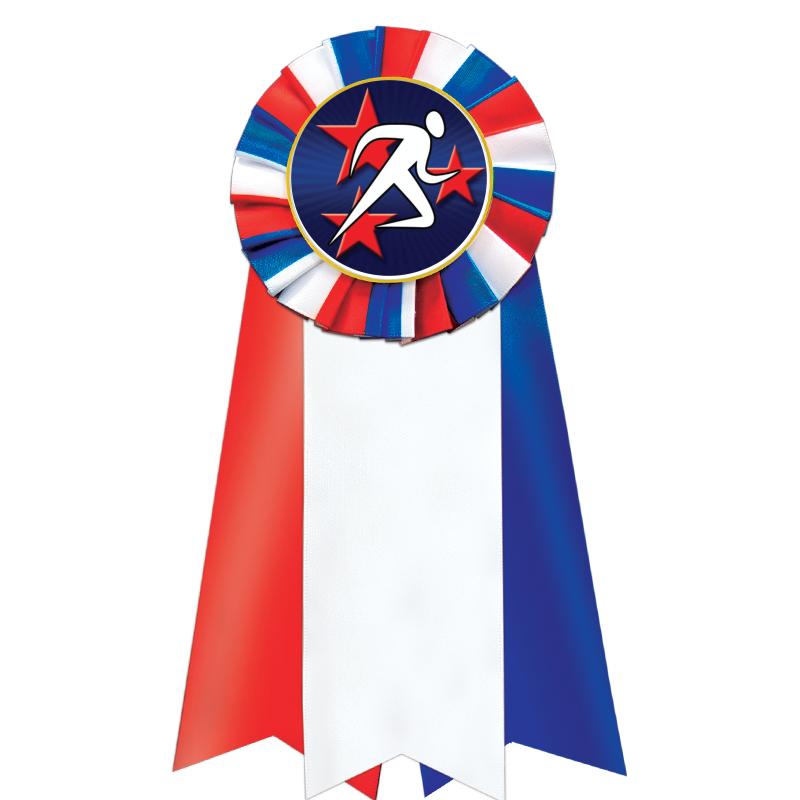 7"JUMBO RD/WH/BLUE MYL ROSETTE