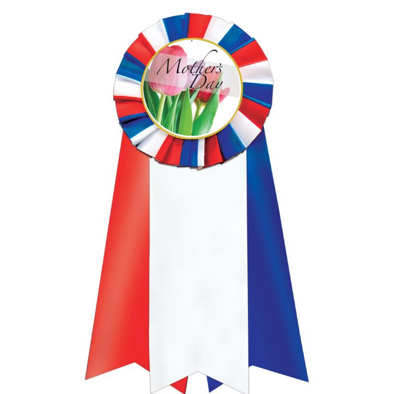 7"JUMBO RD/WH/BLUE MYL ROSETTE