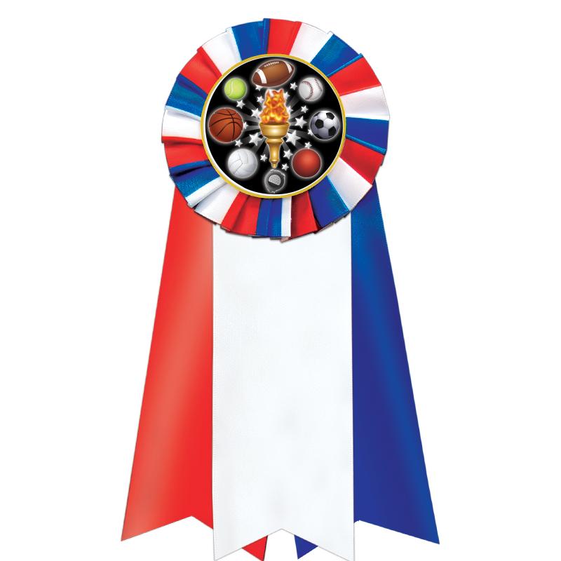 7"JUMBO RD/WH/BLUE MYL ROSETTE
