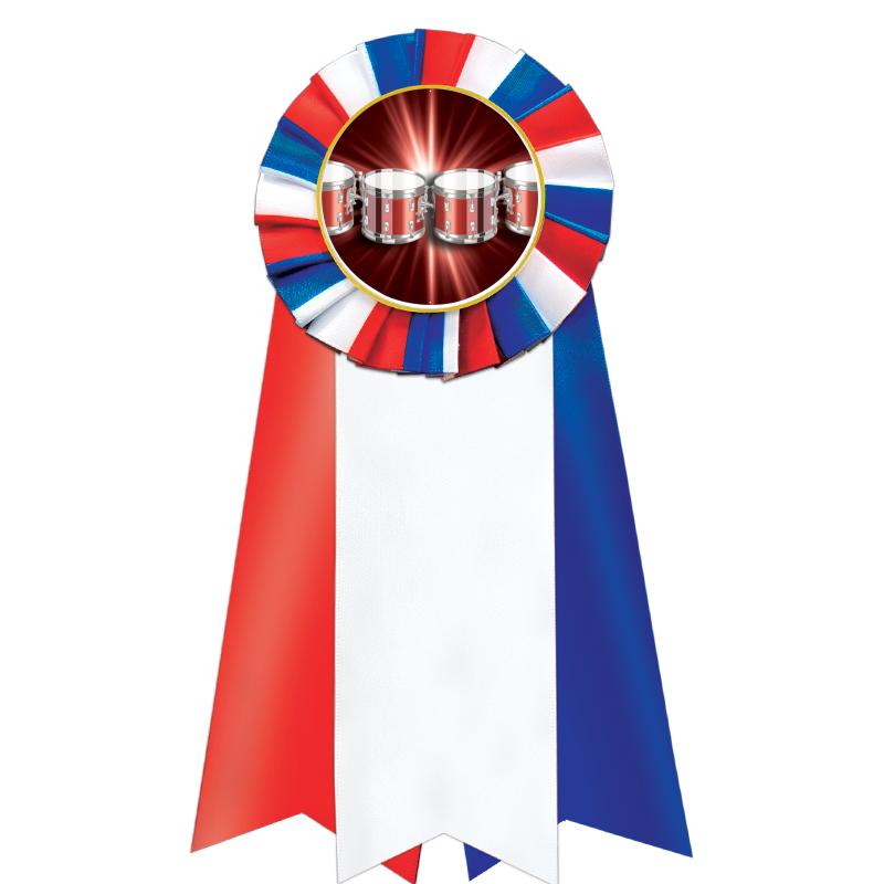 7"JUMBO RD/WH/BLUE MYL ROSETTE