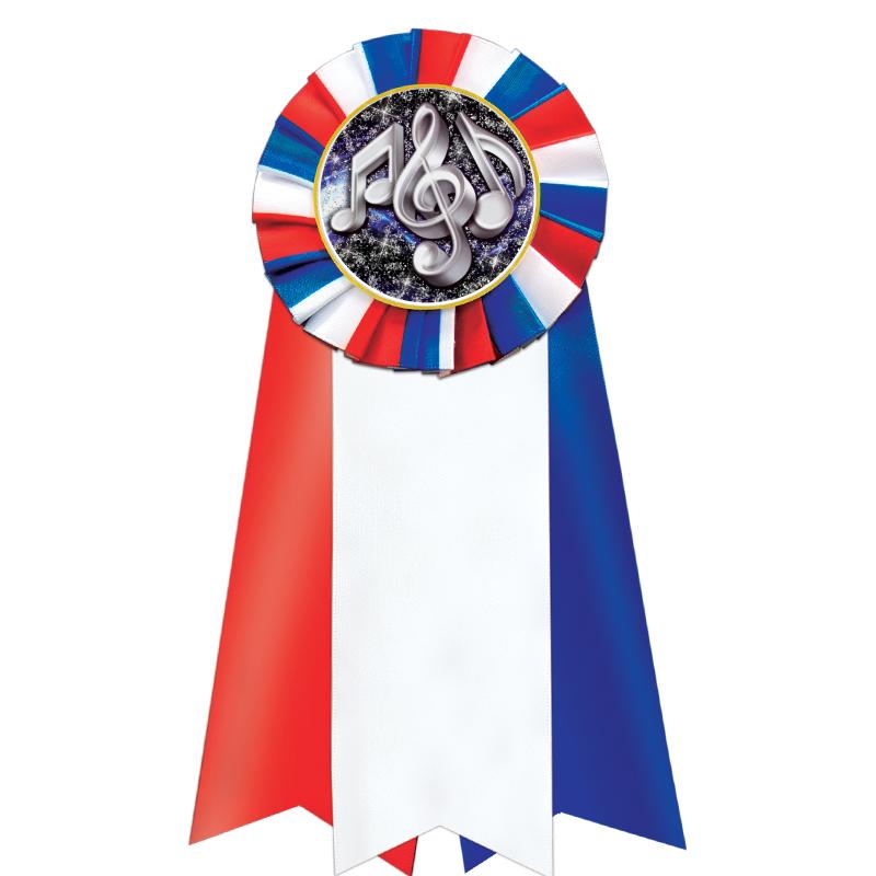 7"JUMBO RD/WH/BLUE MYL ROSETTE