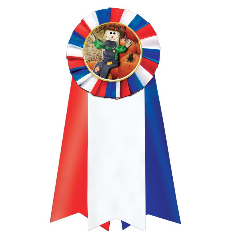 7"JUMBO RD/WH/BLUE MYL ROSETTE