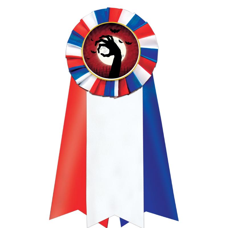 7"JUMBO RD/WH/BLUE MYL ROSETTE