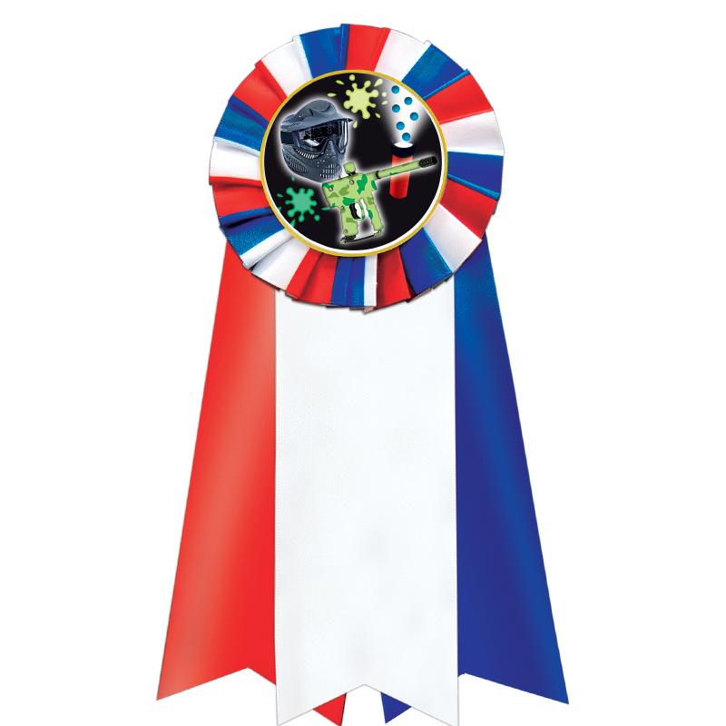 7"JUMBO RD/WH/BLUE MYL ROSETTE