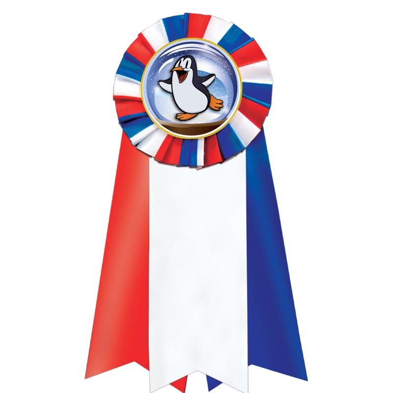 7"JUMBO RD/WH/BLUE MYL ROSETTE