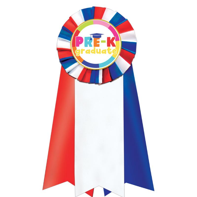 7"JUMBO RD/WH/BLUE MYL ROSETTE