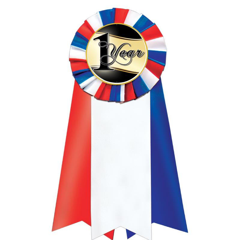 7"JUMBO RD/WH/BLUE MYL ROSETTE