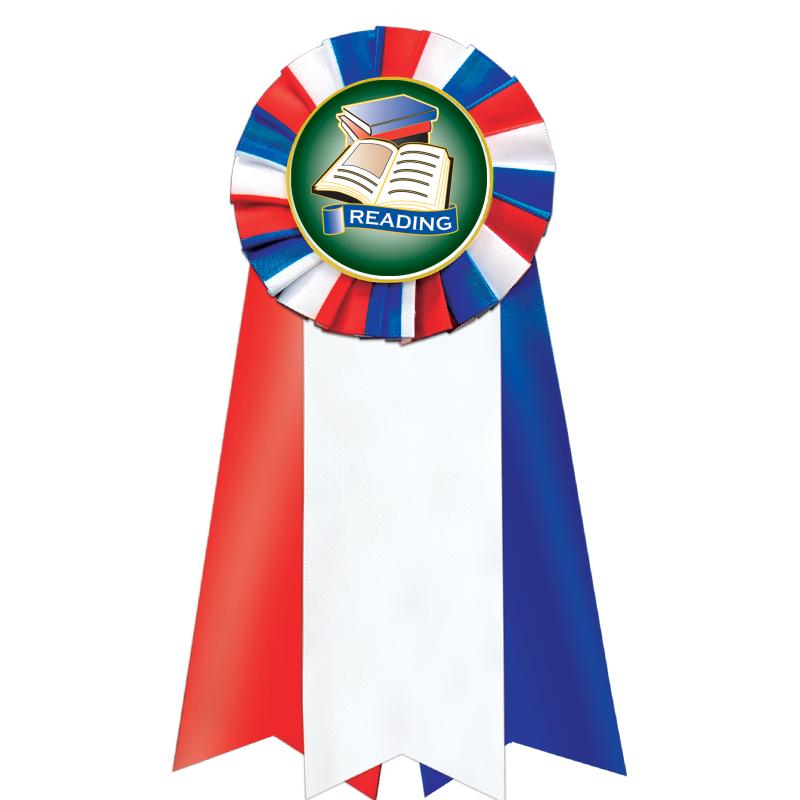 7"JUMBO RD/WH/BLUE MYL ROSETTE