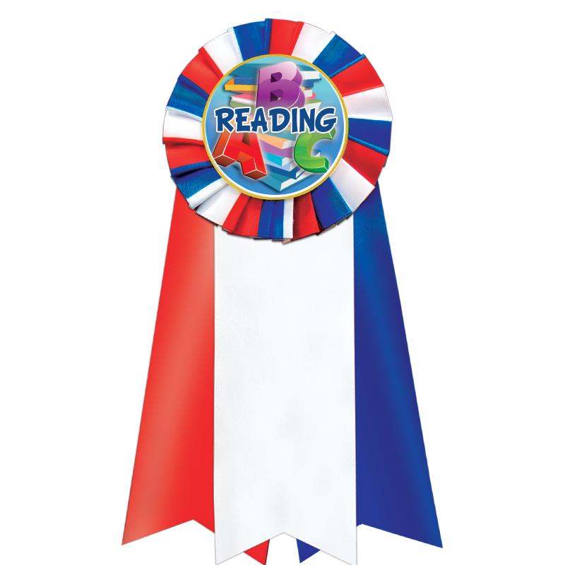 7"JUMBO RD/WH/BLUE MYL ROSETTE