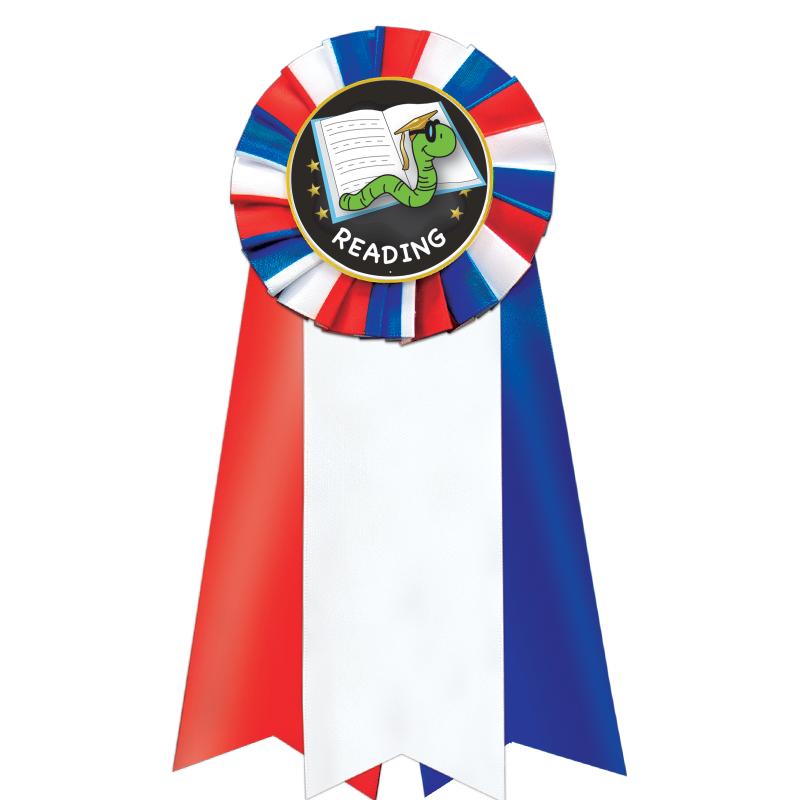 7"JUMBO RD/WH/BLUE MYL ROSETTE