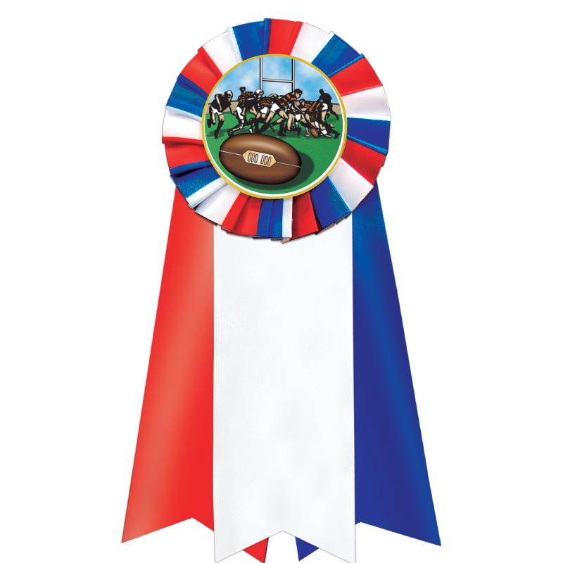 7"JUMBO RD/WH/BLUE MYL ROSETTE