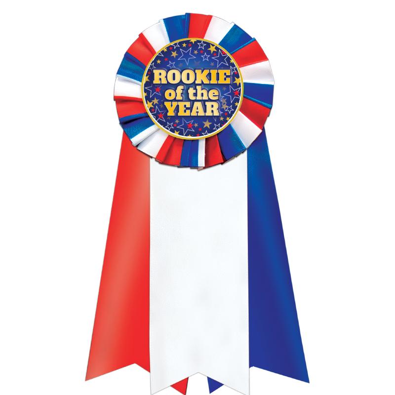 7"JUMBO RD/WH/BLUE MYL ROSETTE