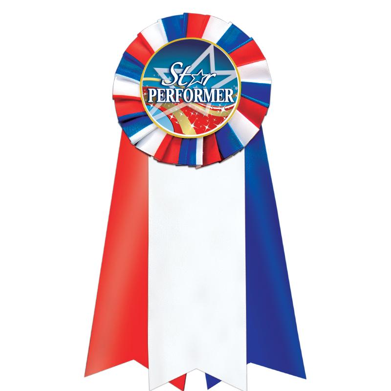 7"JUMBO RD/WH/BLUE MYL ROSETTE