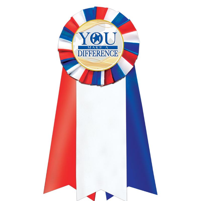 7"JUMBO RD/WH/BLUE MYL ROSETTE