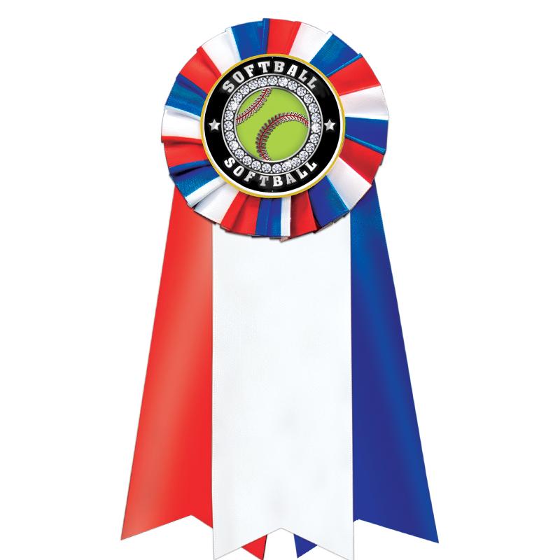 7"JUMBO RD/WH/BLUE MYL ROSETTE